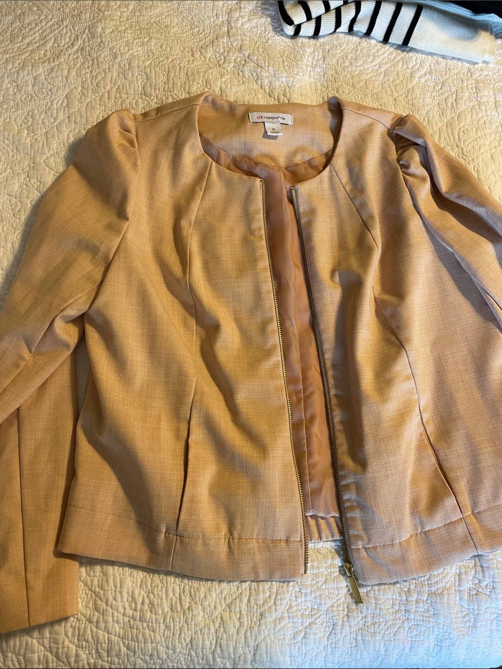 Liz Claiborne Peach-Tone Collarless Zip Jacket